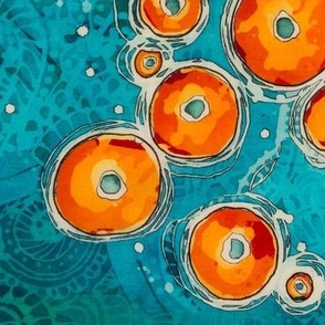 Batik Orange Bubbles on Teal Mendhi Style