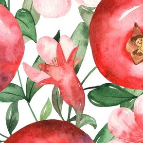 Watercolor Pomegranate Pattern, Large Scale