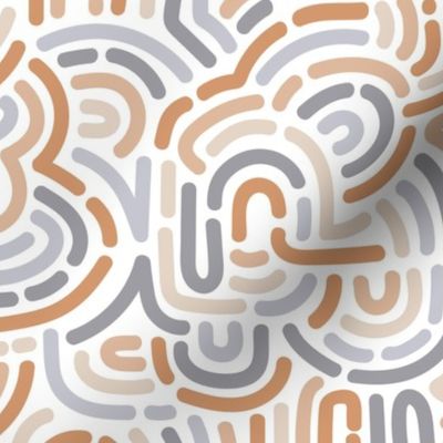 Funky vintage disco summer African Maze - retro groovy swirls and circles sand beige gray blue on white