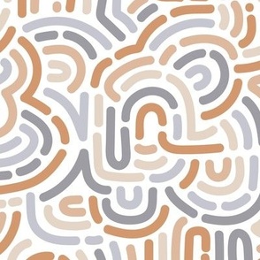 Funky vintage disco summer African Maze - retro groovy swirls and circles sand beige gray blue on white