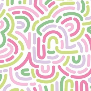 Funky colorful disco summer African Maze - retro groovy swirls and circles pink lime green apple jade lilac on white
