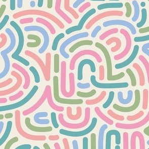 Funky colorful disco summer African Maze - retro groovy swirls and circles pink green blue on ivory