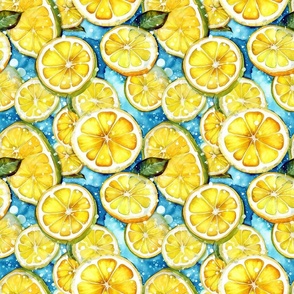 Lemon Slices - Watercolor on Blue - New for 2023