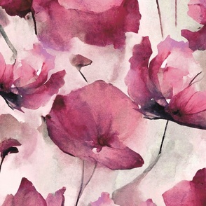 Wild Poppy Flower Loose Abstract Watercolor Floral Pattern Bright Pink