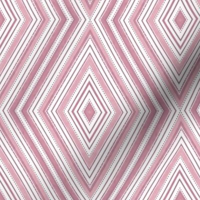 French Linen Fresh Pink White Rhombu Stripes Summer Pattern Smaller Scale
