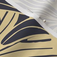 (large scale) overlapping gold palm leaves on dark grey