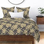 (large scale) overlapping gold palm leaves on dark grey