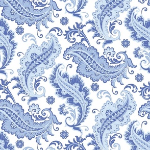 Elegant Paisley White Royal Blue 