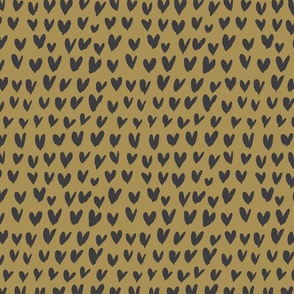 Bold Hearted Charcoal and Yellow Ochre Hearts and Stripes Fabric