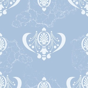 Stenciled Ornaments on Plaster in Light Blue Shades Paducaru