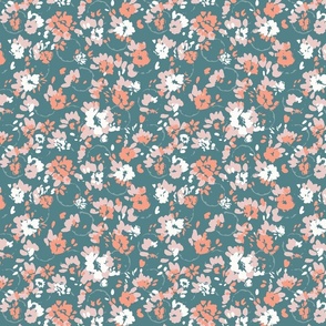 Flower Field Turquoise Modern Abstract Floral Pink and Teal Fabric