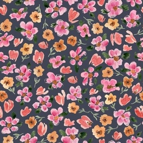 Medium - Dainty Summer Florals - Navy - 9x9 fabric // 24x24 wallpaper