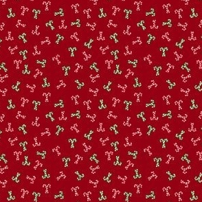 Red & Green Candy Cane Scatter on Dark Red small scale 2.6x 2.6