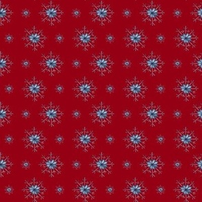 Watercolor Snowflakes on Dark Red Medium scale 8 x 8