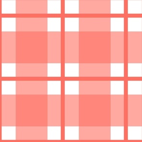 Jumbo scale Living Coral plaid - Living Coral gingham with narrow darker stripe - buffalo plaid