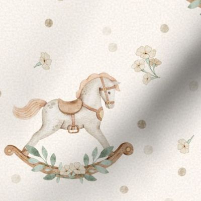 Baby Rocking Horse – Neutral Baby Nursery Fabric, Gender Neutral, Beige Green, large scale