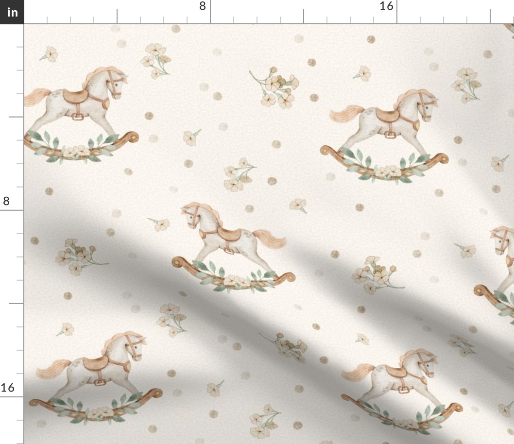 Baby Rocking Horse – Neutral Baby Nursery Fabric, Gender Neutral, Beige Green, large scale