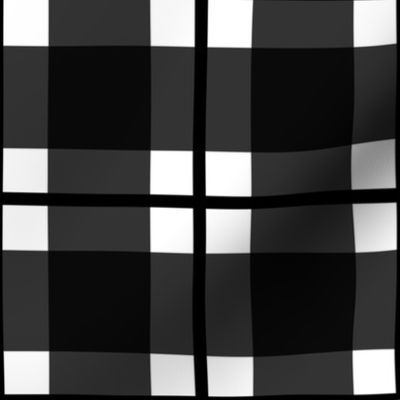 Large scale black and white plaid - black and white gingham with narrow darker stripe - 12 inch repeat