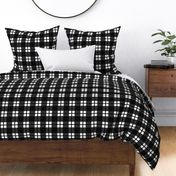 Large scale black and white plaid - black and white gingham with narrow darker stripe - 12 inch repeat