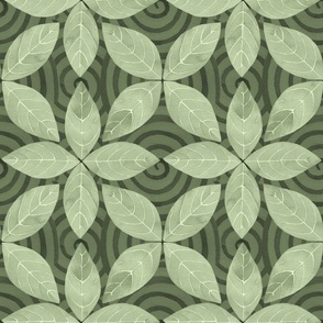 Sage green hand-painted geometric petals and spiral watercolor damask wallpaper large 