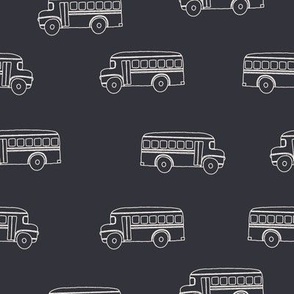 8x8 School Buses - Large Scale - Black Background - Back to School - School Fabric - Line Art School Bus - Black and White
