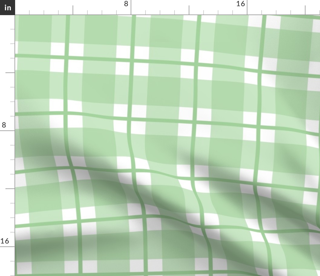 Large scale green plaid - green gingham with narrow darker stripe - 12 inch repeat