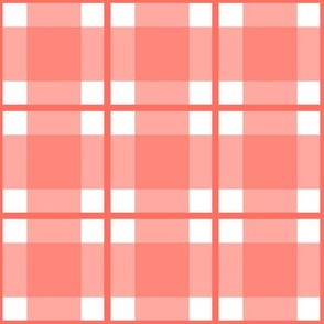 Large scale Living Coral plaid - Living Coral gingham with narrow darker stripe - 12 inch repeat