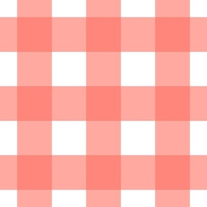 Large scale coral gingham - Living Coral and white check - 12 inch repeat