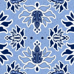 Damask Blossom - Cornflower Blue - Large Scale