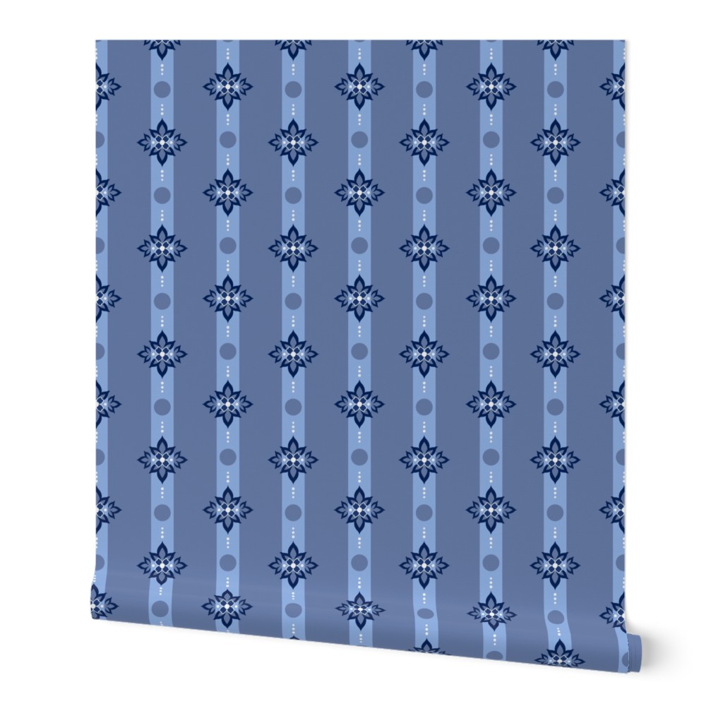 Floral Quatrefoil Stripes - Slate Blue - Large Scale