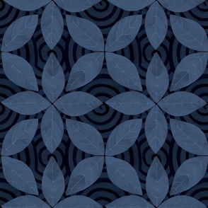 Navy blue  hand-painted geometric petals and spiral watercolor damask wallpaper large 
