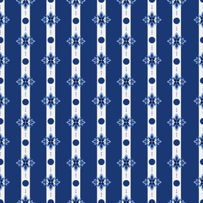 Floral Quatrefoil Stripes - Colbalt Blue - Large Scale