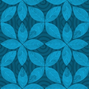 Peacock blue hand-painted geometric petals and spiral watercolor damask wallpaper large 