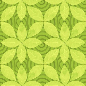 Lime green  hand-painted geometric petals and spiral watercolor damask wallpaper large 