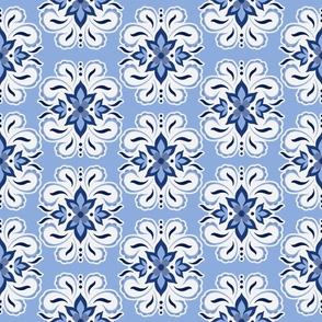 Floral Quatrefoil Damask - Cornflower Blue - Large Scale