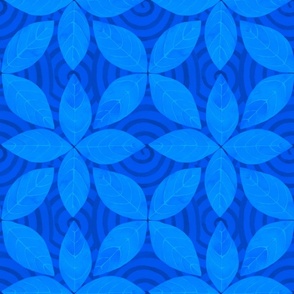 Cobalt blue  hand-painted geometric petals and spiral watercolor damask wallpaper large 