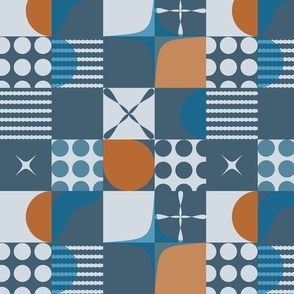 Retro Pattern Clash - Complimentary Blue and Orange - Medium