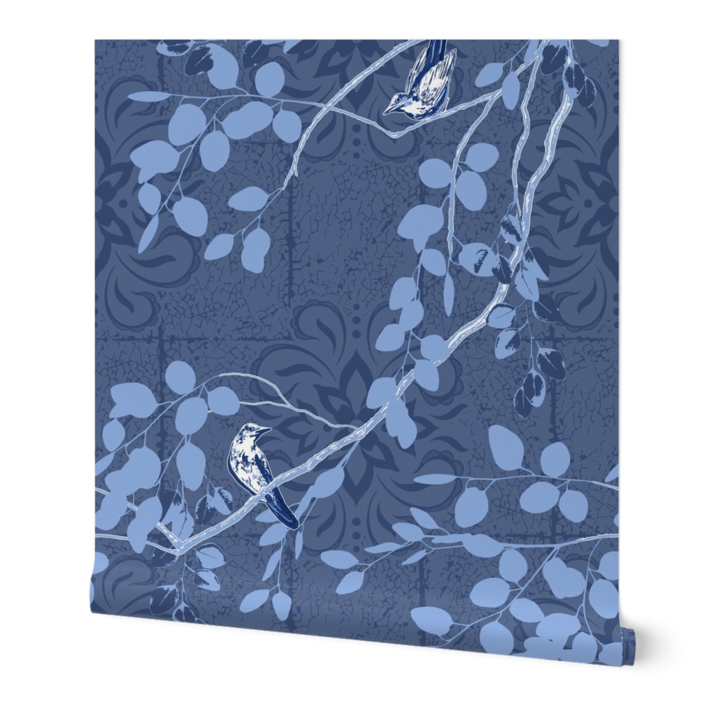 Damask Nightingale - Slate Blue - Large Scale