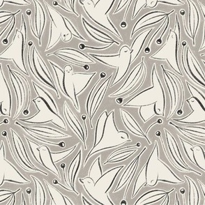 birds and berries | cloudy silver, creamy white, raisin black | all-over-print