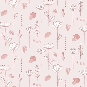 8" BOHO Line Art Floral Foliage Blush Pink
