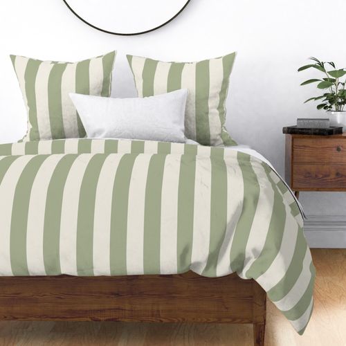 Bold Wide Thick Awning Stripes | Creamy White, Light Sage Green | Stripe