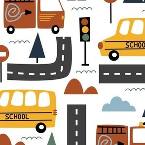 Kids Firetruck and School Bus Pattern, Medium Scale