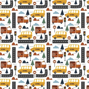 Kids Firetruck and School Bus Pattern, Small Scale