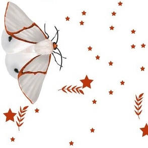 White butterflies and red stars and leaves 