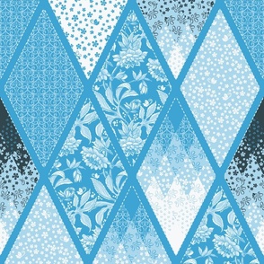 Hellebore Cheater Quilt / Blue Frame / SF Pattern Clash DC / 54x36 repeat / Panton Ultra-Steady Palette / see collections 