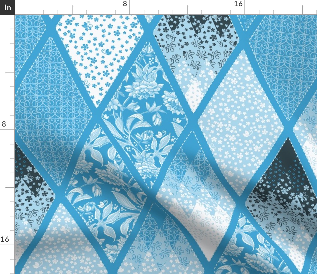 Hellebore Cheater Quilt / Blue Frame / SF Pattern Clash DC / 54x36 repeat / Panton Ultra-Steady Palette / see collections 