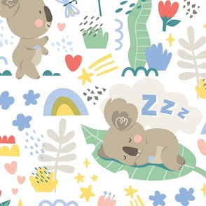 Kids Cute Sleeping Koala Pattern, Large Scale