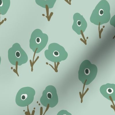 Pop Art Poppies | Sweet Mint Green - sage, baby, nursery, gender neutral, flower fields, modern, simple, cheerful, kitchen, playroom, laundry, cottage wallpaper