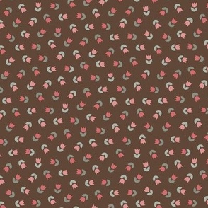 Ditsy Retro Tulip | Coral Pink and Brown | Scandinavian Inspired