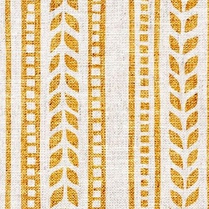 boho linocut - vertical stripes floral - yellow / linen - LAD23